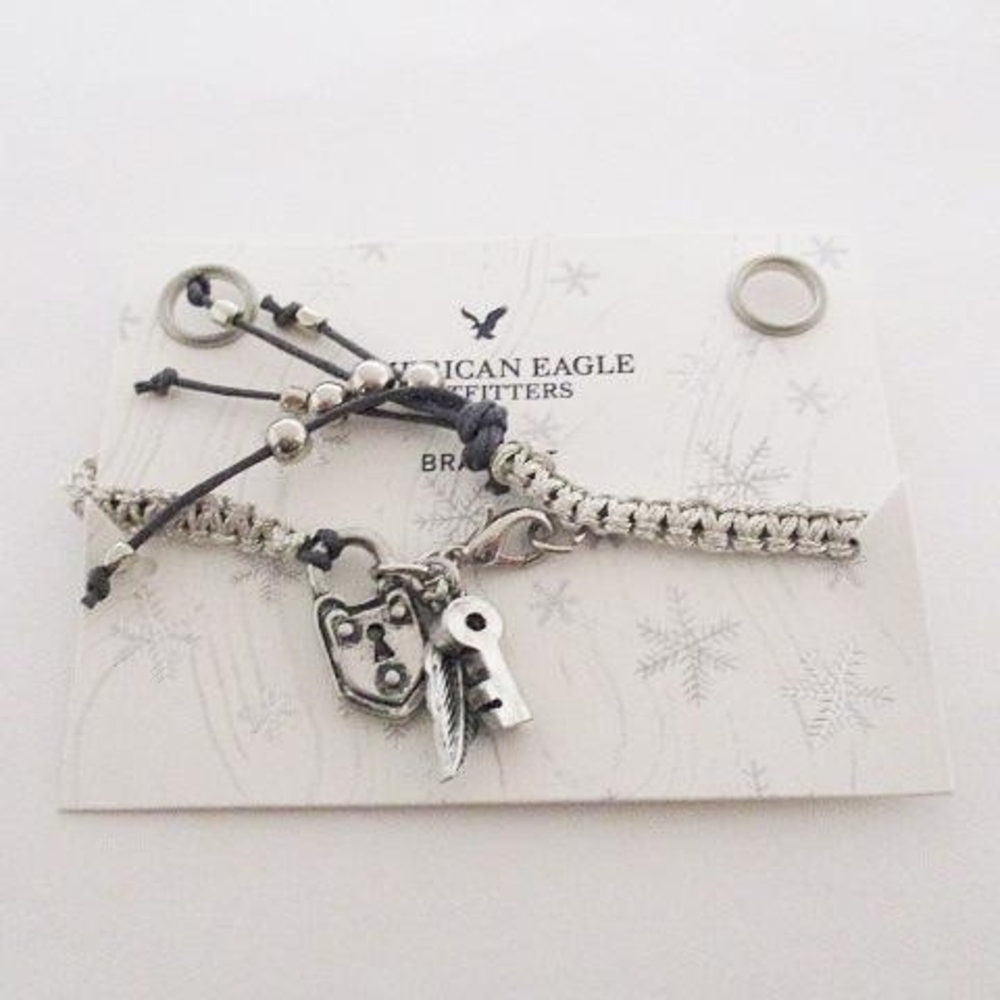 Charm Bracelet Beaded Braided American Eagle Silver Charms Key Lock
